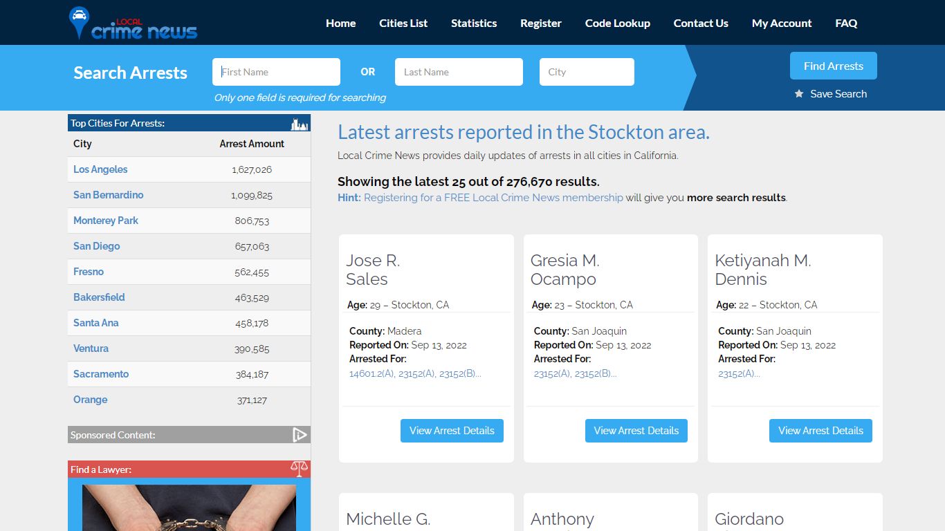 Stockton California Arrest Records | Local Crime News